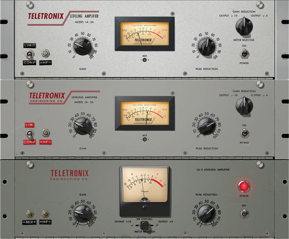 画面③　コンプのTeletronix LA-2A Collection。上からTeletronix LA-2A Silver、Teletronix LA-2A Gray、Teletronix LA-2となる。滑らかな効き具合とシンプルな操作性が特徴