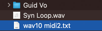 フォルダー内に“wav10 midi2.txt”というテキスト・ファイルがある。これは“このフォルダーにはWAVが10、MIDIが2含まれている”ということを示しており、ファイルの中身は白紙の状態