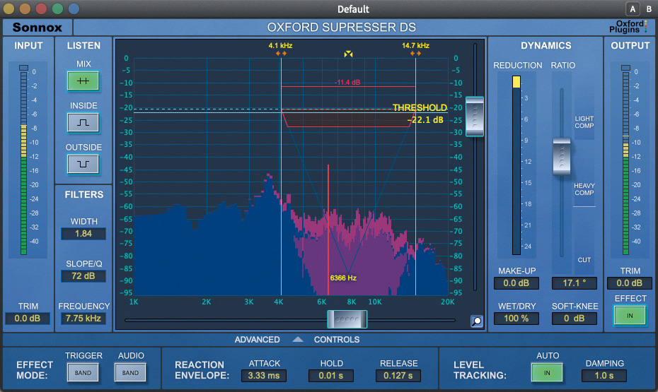 SONNOX Oxford SuprEsser（ディエッサー）で耳に痛くなる中高域の立ち上がりを遅くすることで、ソフトな高域を出す