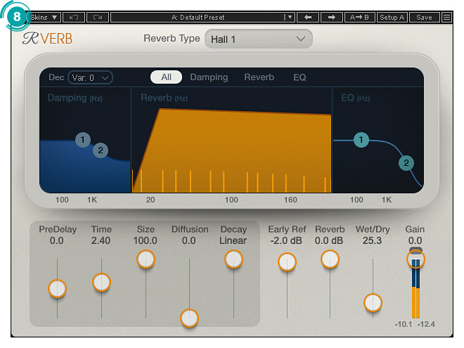 リバーブのWAVES Renaissance Reverb。H-Delayの後段にインサートすることによって、ディレイ成分をぼやかすことが可能だ