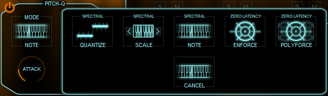 PITCH-Qセクションでは、5種類のピッチ・クオンタイズ・モードを装備。クオンタイズ／スケール／ノート／ゼロ・レイテンシー動作／モーフィングなどから選択できる