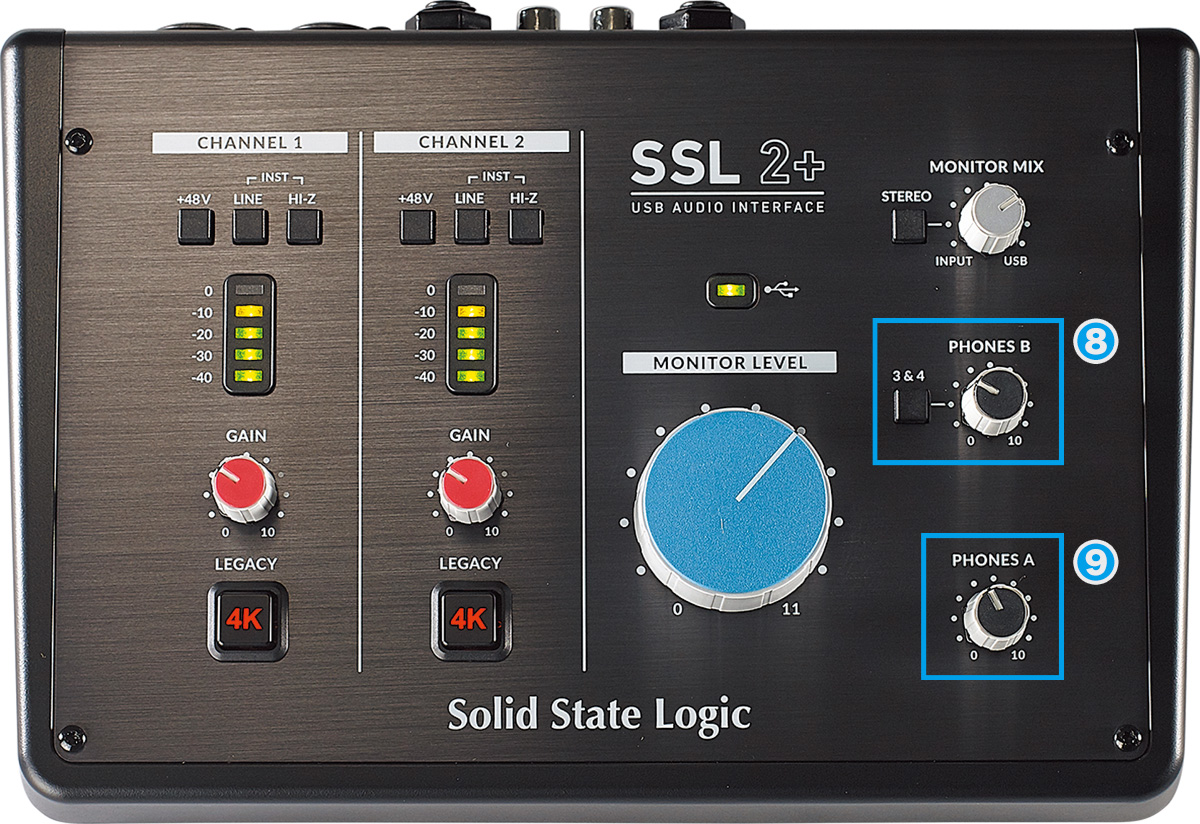 SSL 2+のフロントパネル