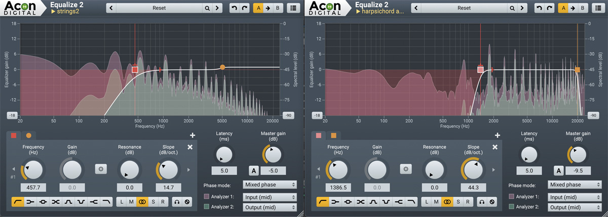 細かく設定できるということで今回重宝されたACON DIGITALのEqualize 2。各パートの主要な部分のみを抽出するような処理だ