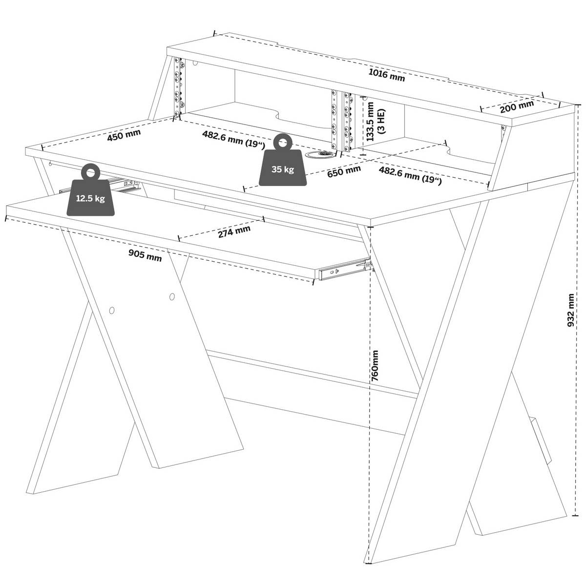 Sound Desk Compactの外形寸法図