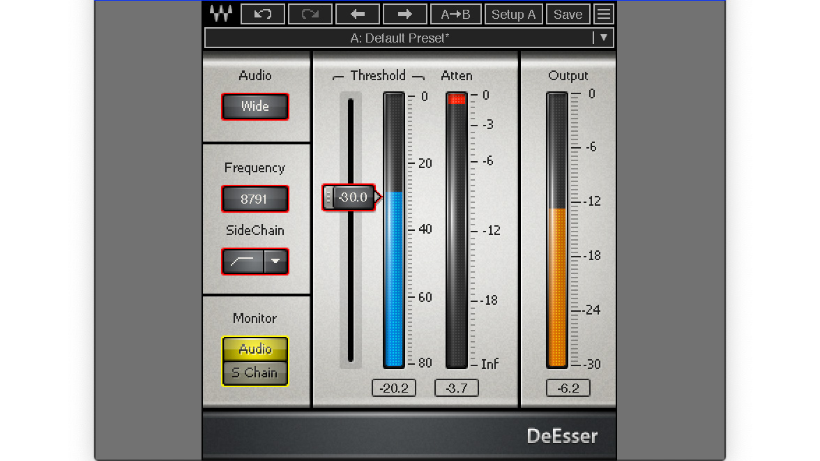 Waves DeEsserで8,791Hz（＝8.791kHz）を指定