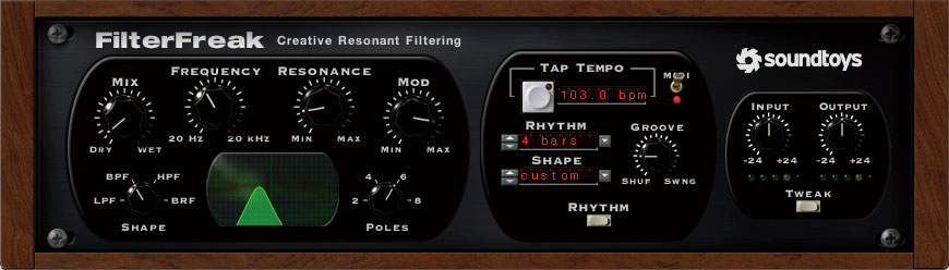 モジュレーションが充実しているフィルター・プラグイン、SOUNDTOYS FilterFreak。ハイハットに動きを付けるために使用