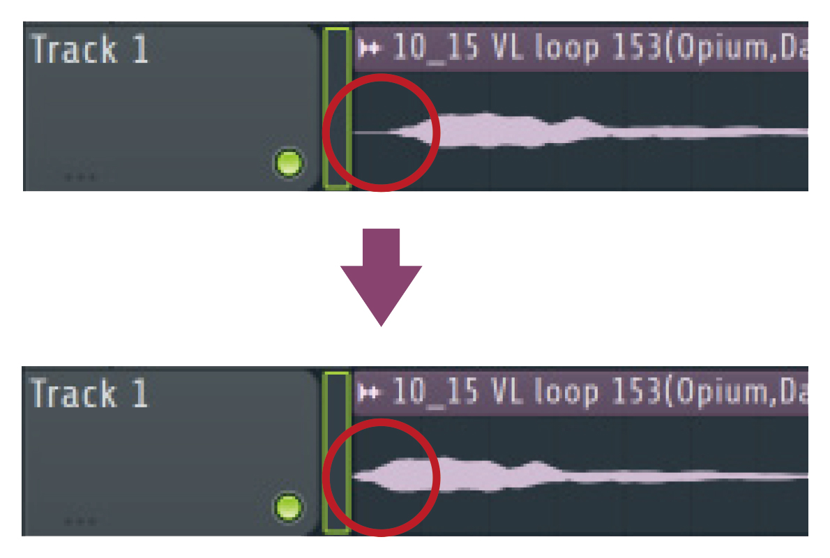 オーディオサンプルの開始位置を微調整するには、マウスカーソルをサンプル上に移動し、shiftキー+2本指で上下スクロール(Windowsはshiftキー+上下スクロール)。ダウンロードしたサンプル素材がMP3データだった場合は、一度確認することをお勧めいたします