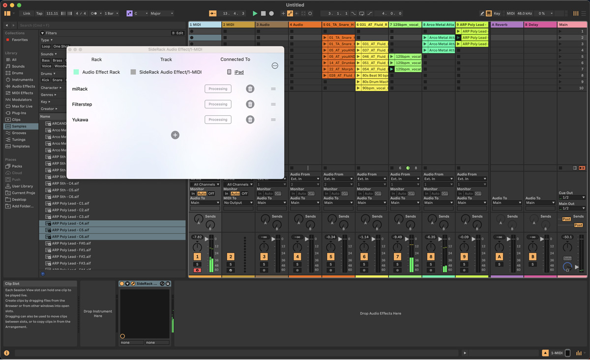 Ableton LiveにSideRack Pluginを立ち上げたところ