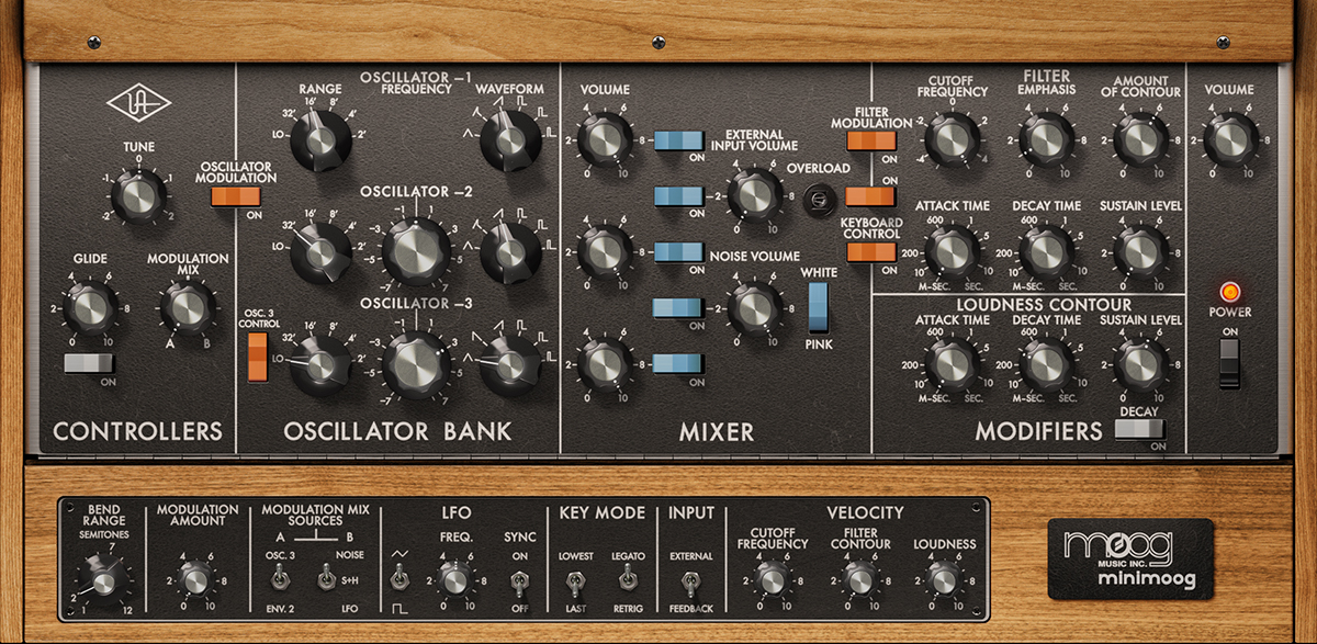 伝説的なモノフォニックシンセサイザーをエミュレーションしたUAD Instruments、Moog Minimoog Synth。厚みのあるサウンドが特徴です