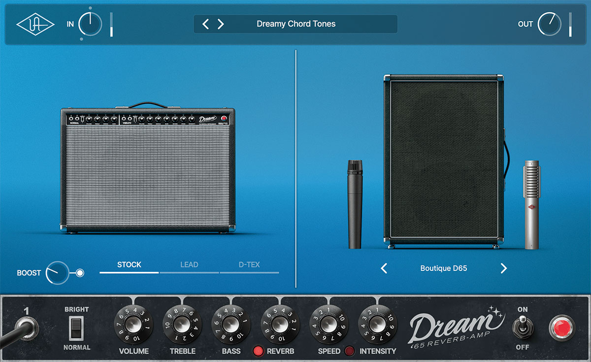 ギター･アンプ・プラグインのDream '65 Reverb Amplifier。ペダル・エフェクターUAFXシリーズとしてリリースされていたものがプラグイン化されました。同シリーズからは、Ruby '63 Top Boost Amplifier、Lion '68 Super Lead Ampもプラグイン化されています