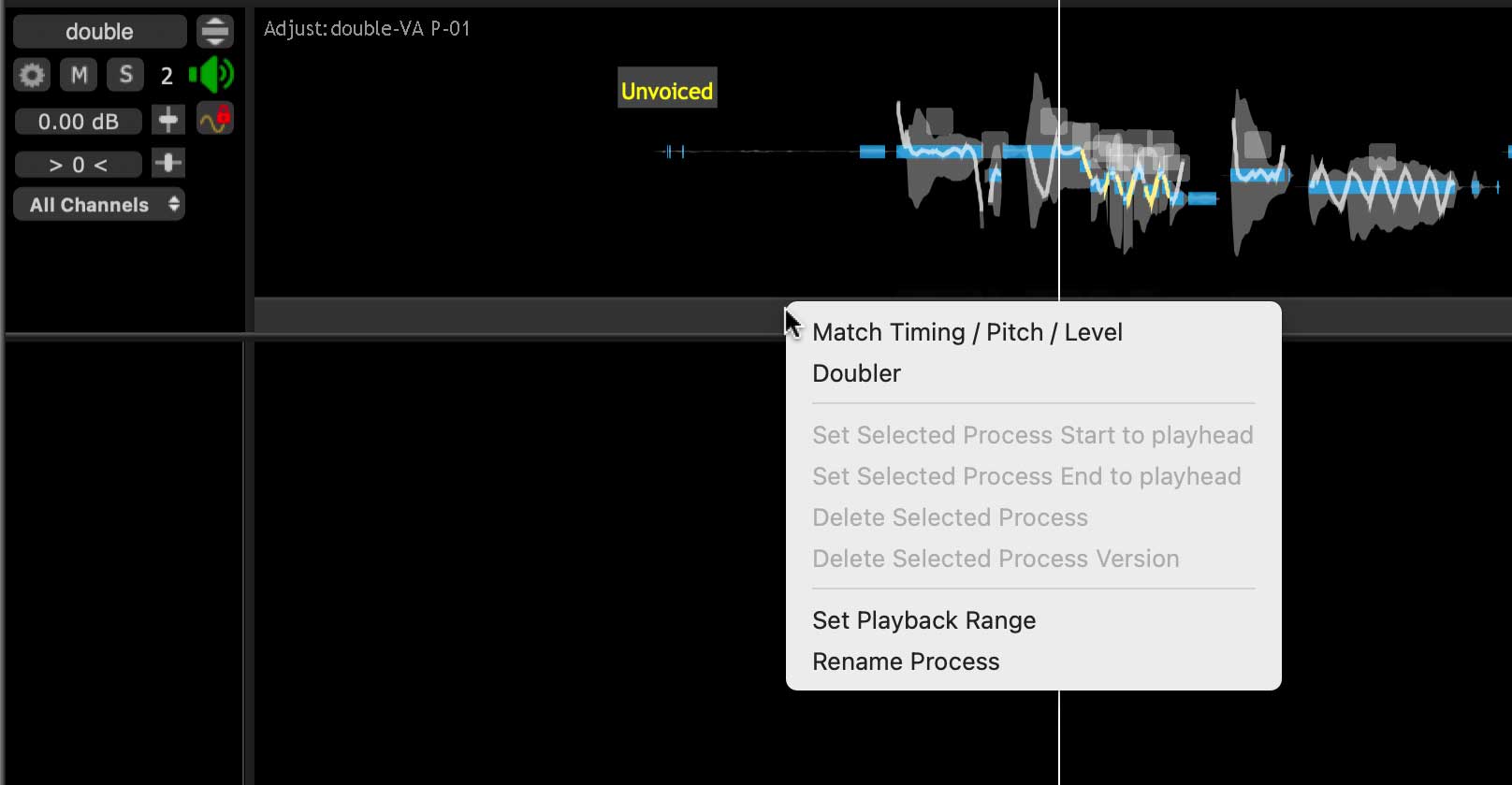 トラックの下にある帯を右クリックして「Match Timing/Pitch/Level」を選択する
