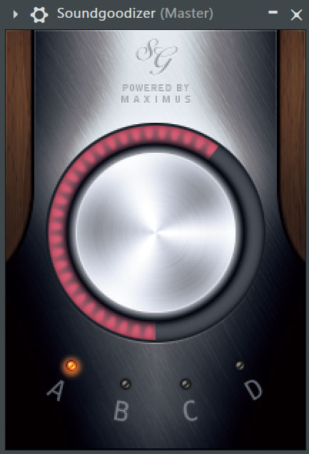 FL Studio純正マキシマイザーSoundgoodizer。4つのプリセットと1つのノブのみのシンプルな構成で、手軽に音に変化を加えられる。手軽さと効果は折り紙付きで、その人気ぶりはFL Studioユーザーにネットでネタにされるほど