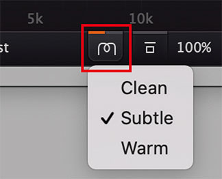 画面右下のアイコン（赤枠）からサチュレーションを付加するCharacter Modesを設定できる。CleanはこれまでのPro-Qシリーズらしい透明感のあるサウンド、Subtleはビンテージ・タイプ、Warmは真空管タイプと、それぞれ異なるキャラクターを付与する