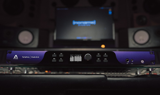 Apogee Symphony Studioシリーズは、フラッグシップ機の高音質設計を継承しつつ、イマーシブ・オーディオ制作にも対応するオーディオ・インターフェース。全部で３機種をラインナップ。写真は8イン／16アウト仕様のSymphony Studio 8x16