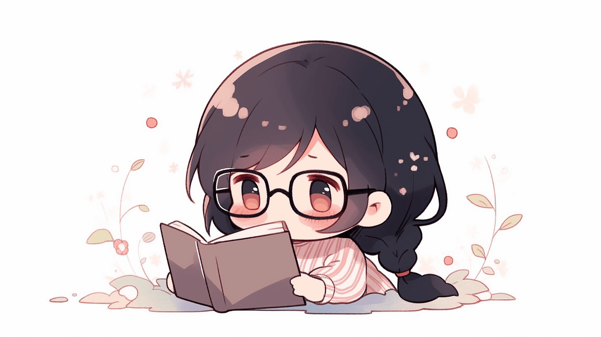 同人誌を読んでいる眼鏡をかけたかわいい女の子