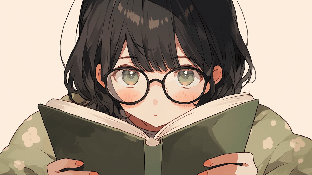 同人誌を読んでいる眼鏡をかけたかわいい女の子