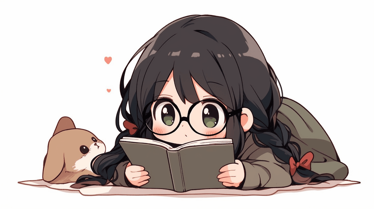 同人誌を読んでいる眼鏡をかけたかわいい女性