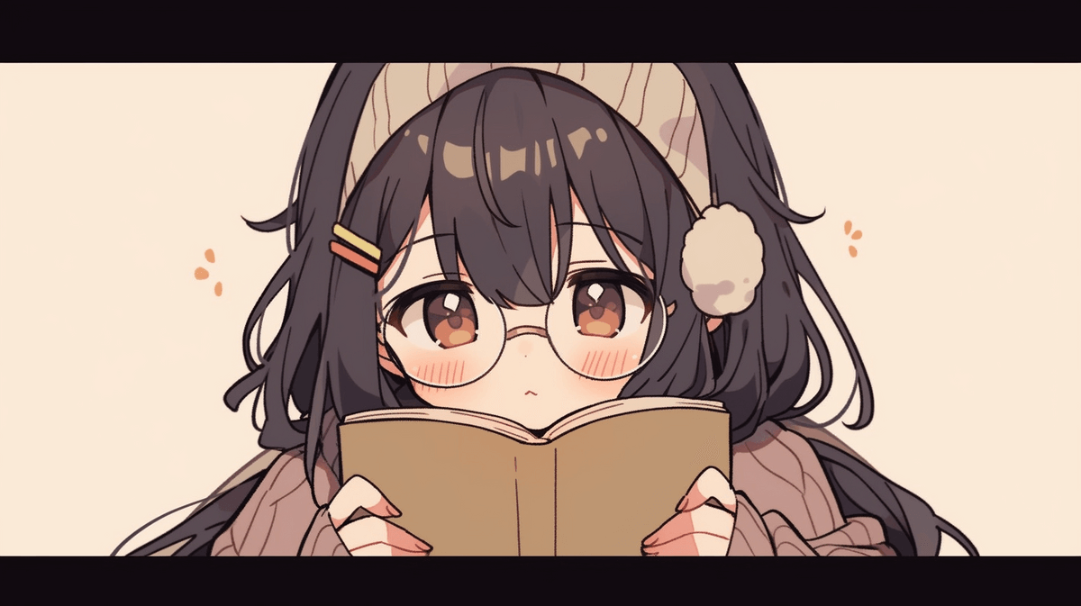 同人誌を読んでいる眼鏡をかけたかわいい女性