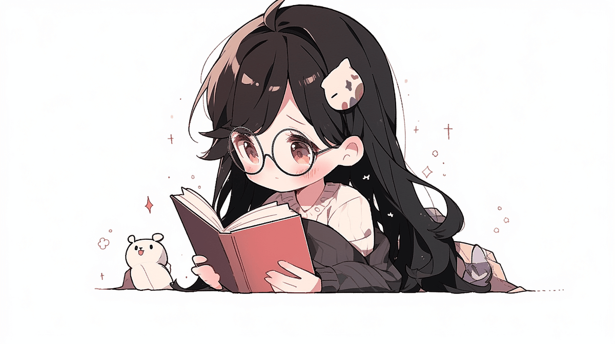 同人誌を読んでいる眼鏡をかけた女の子