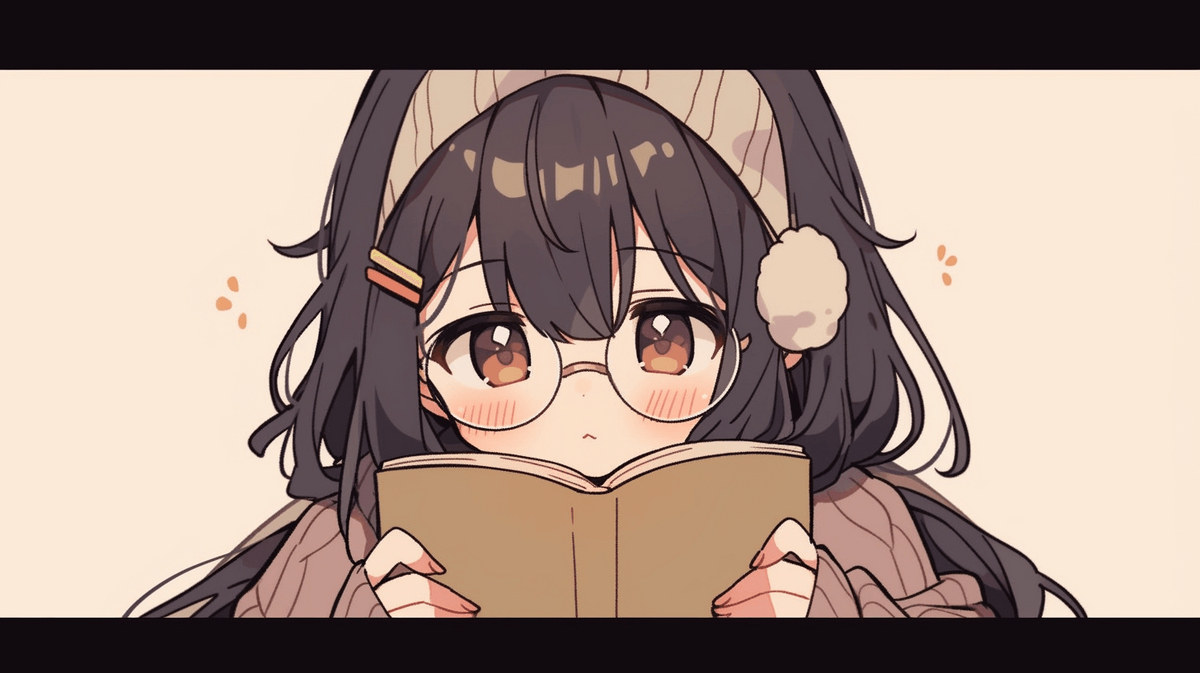 同人誌を読んでいるメガネをかけたかわいい女性