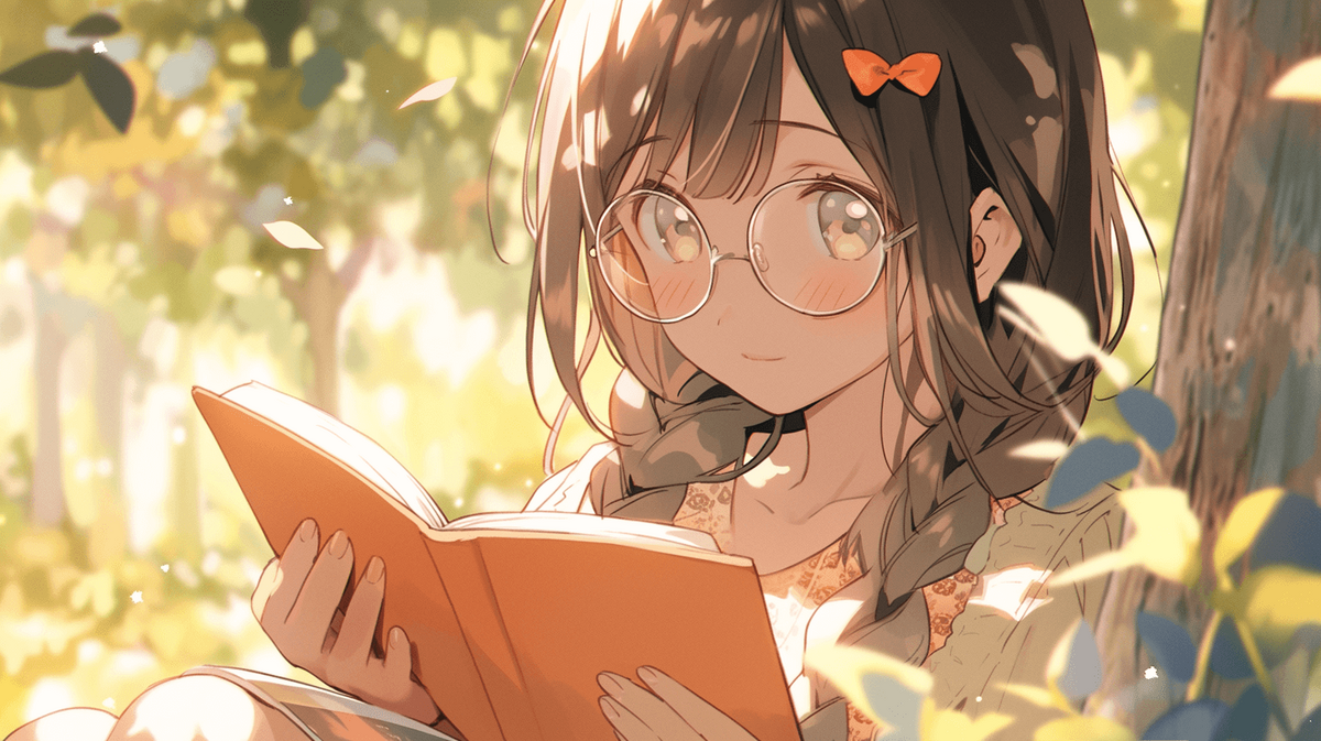 同人誌を読んでいる眼鏡をかけた少女