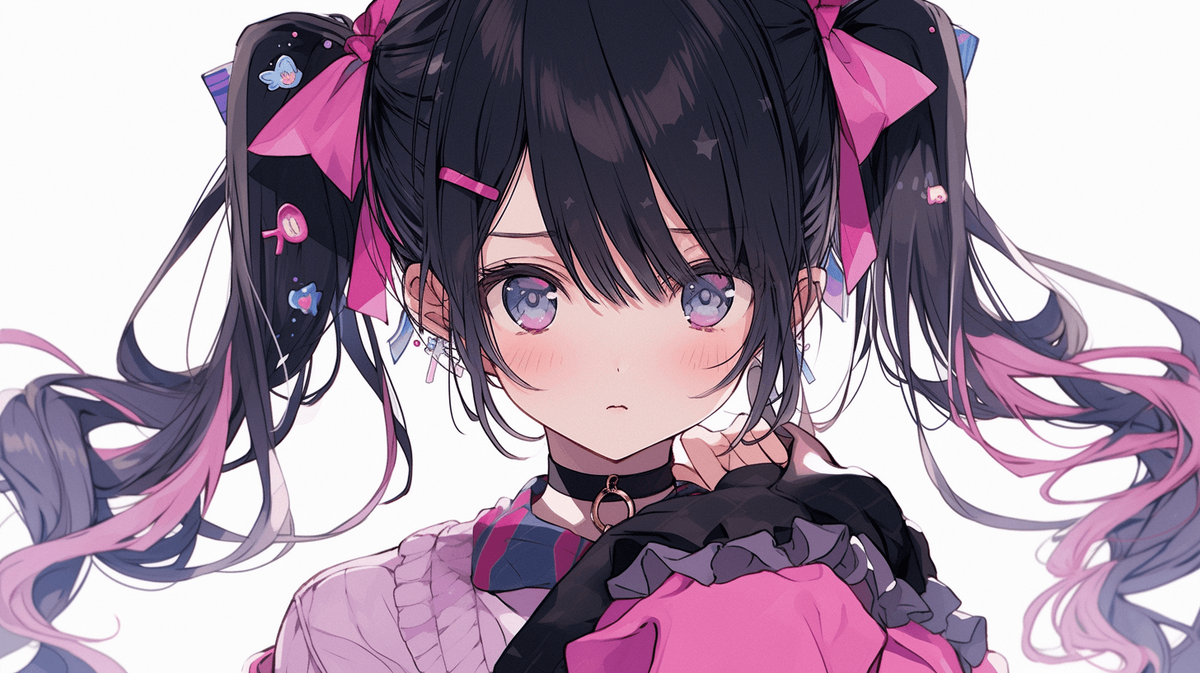 紫の服を着た黒髪ツインテールの女の子