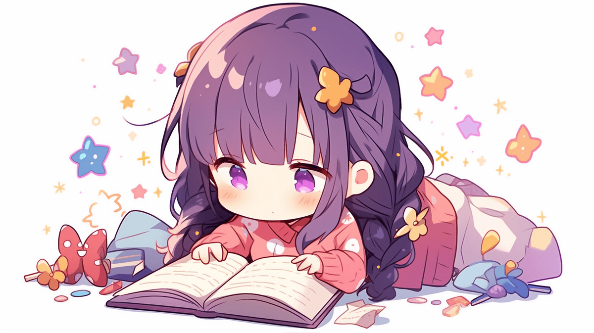 同人誌を読んでいるかわいい女の子