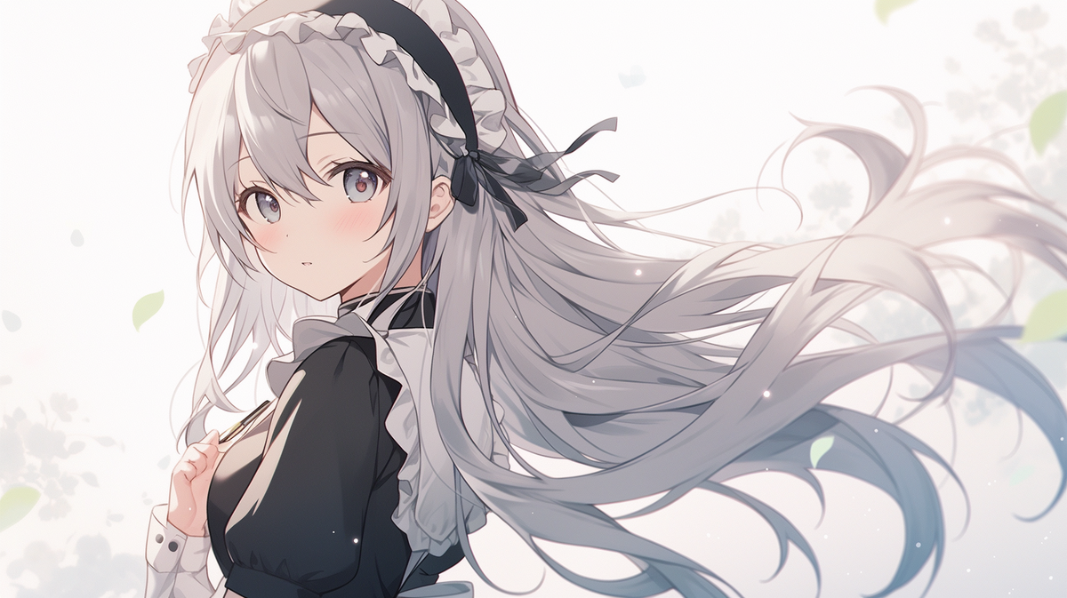銀髪ロングヘアのメイドさん