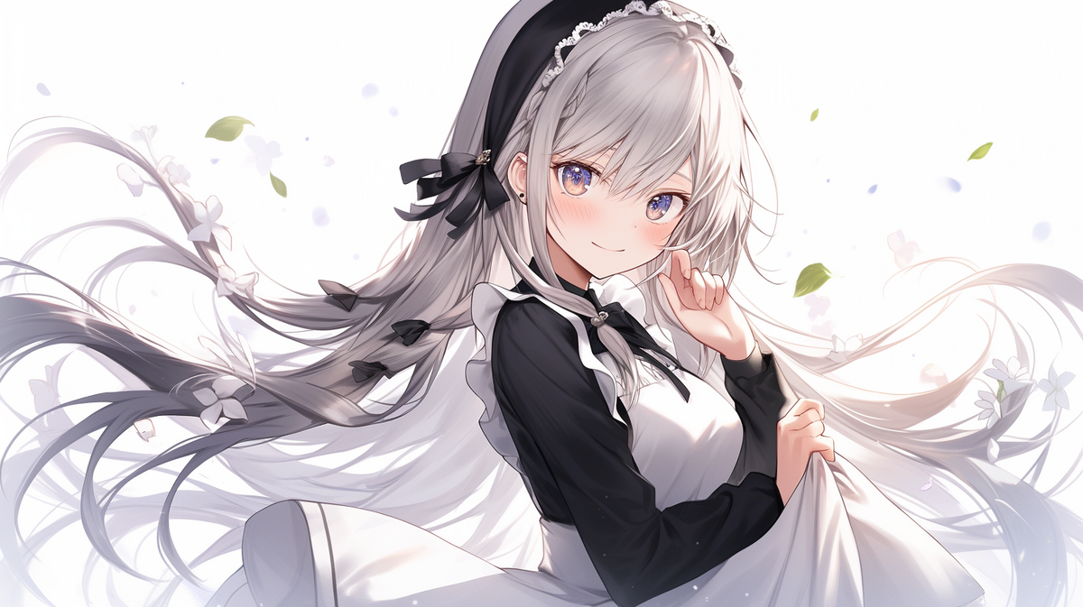 銀髪ロングヘアのメイドさん