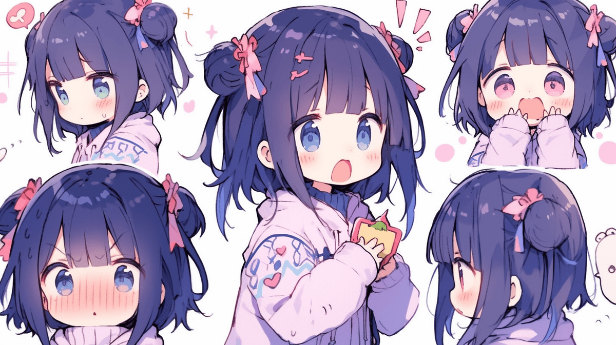 藍色の髪のちびキャラの可愛い女の子