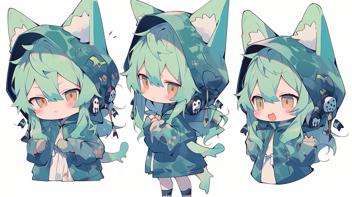 全身緑色のちびキャラの女の子