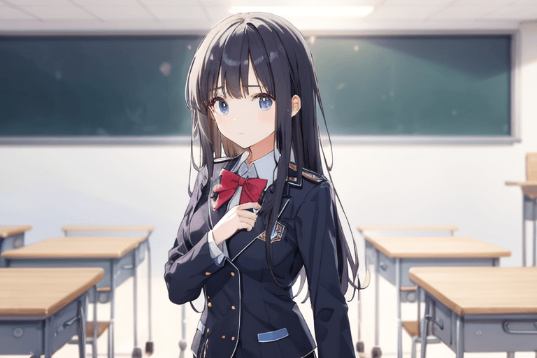 黒髪ロングヘアの女子高生