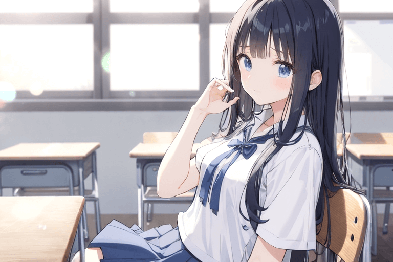 黒髪ロングヘアの女子高生