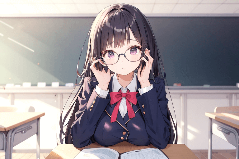メガネをかけた黒髪の女子高生