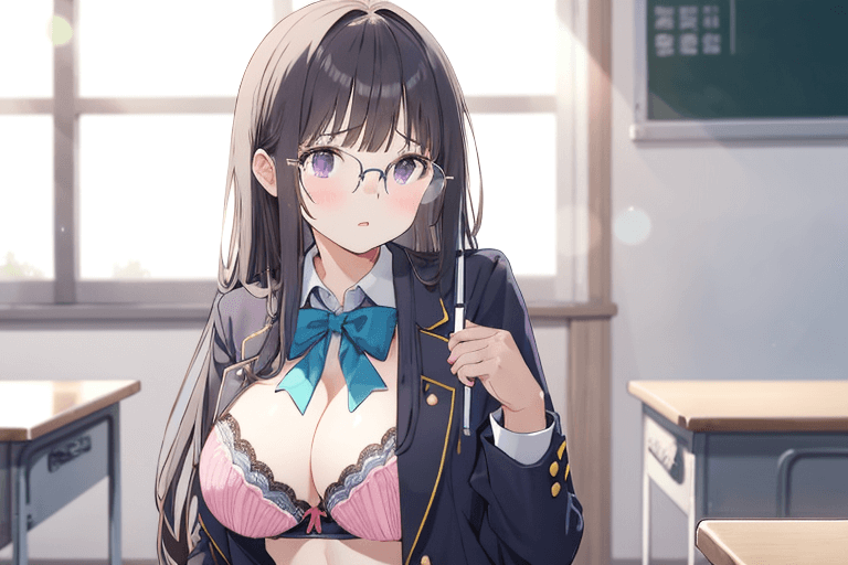 メガネをかけた黒髪の女子高生