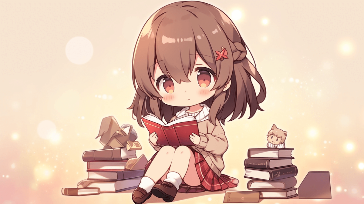 本を読んでいるちびキャラの女の子