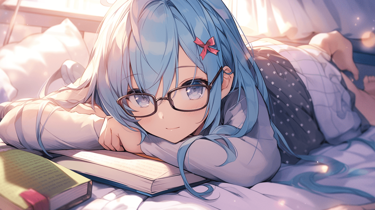 本を読んでいるメガネをかけた女の子