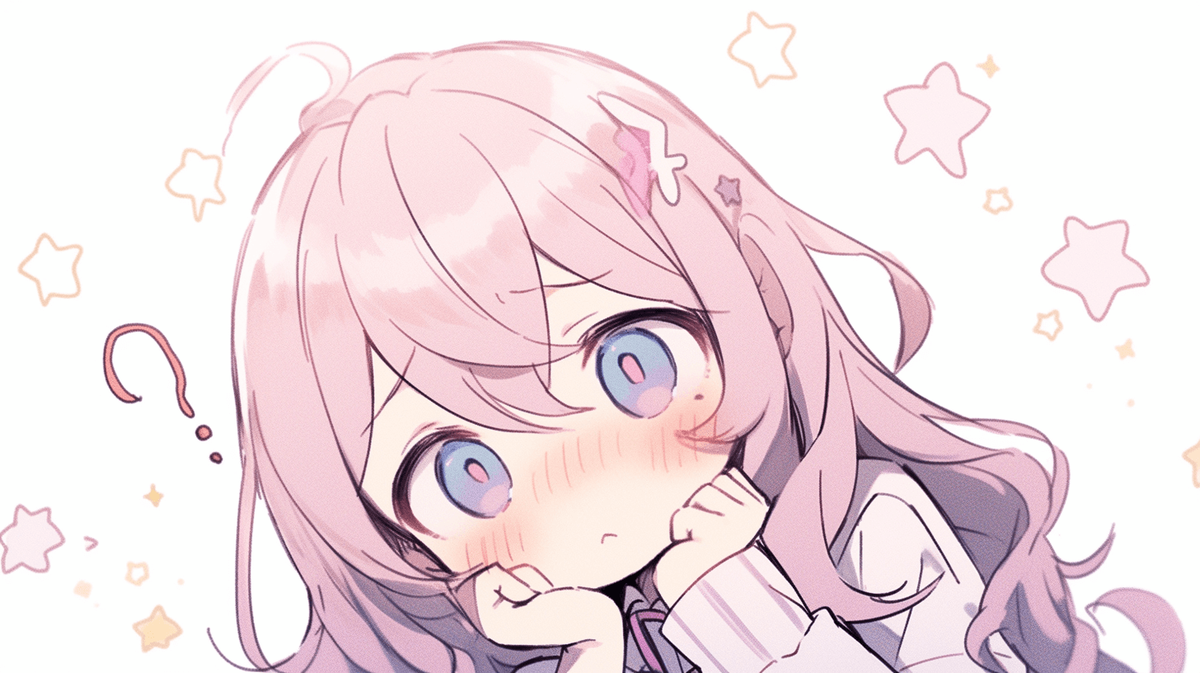 疑問に思っているちびキャラの女の子