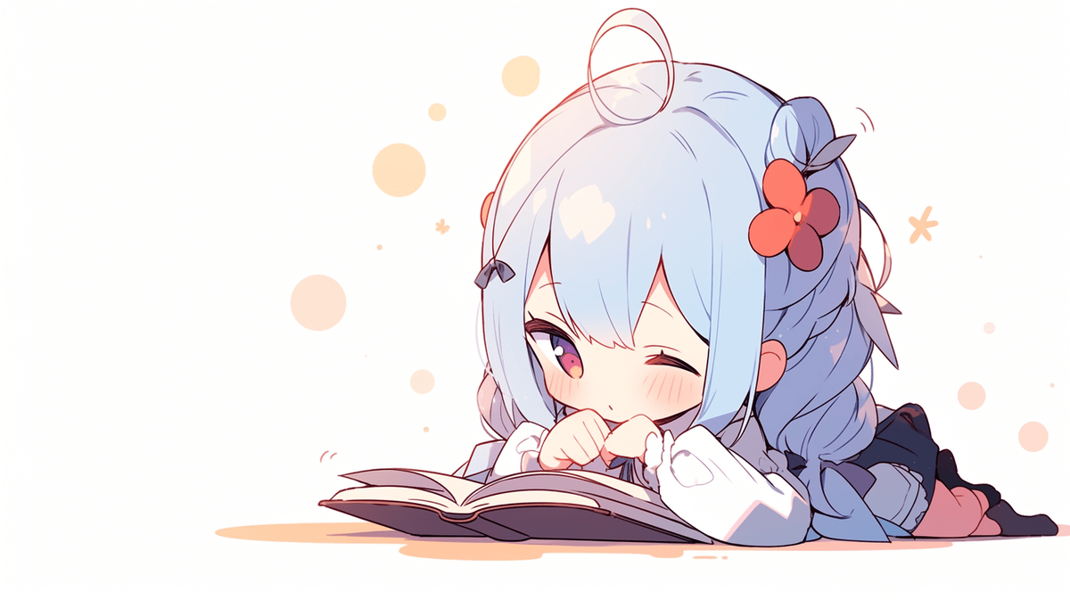 本を読んでいるちびキャラの女の子