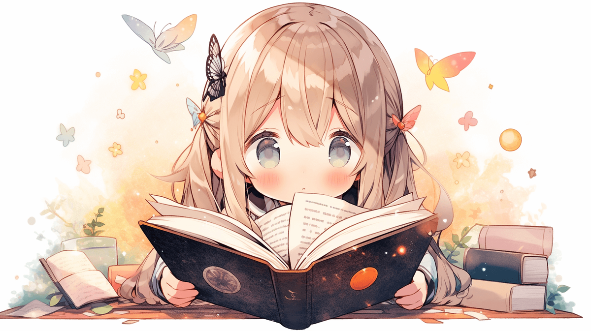 本を読んでいるちびキャラの女の子