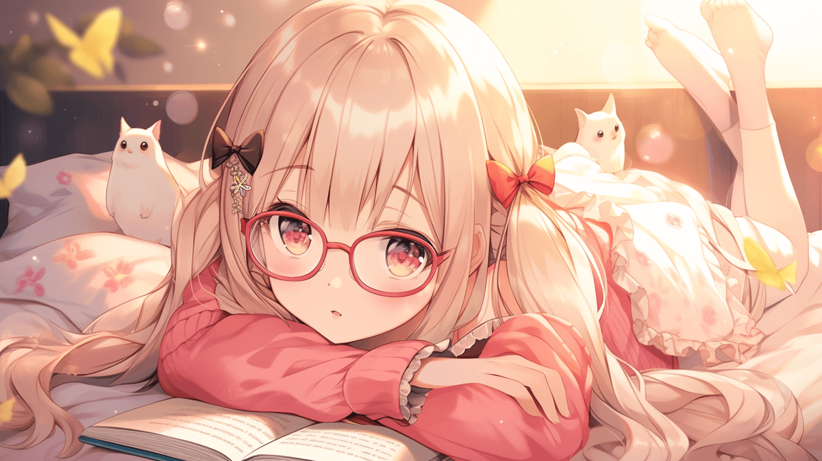 本を読んでいるメガネをかけた女の子