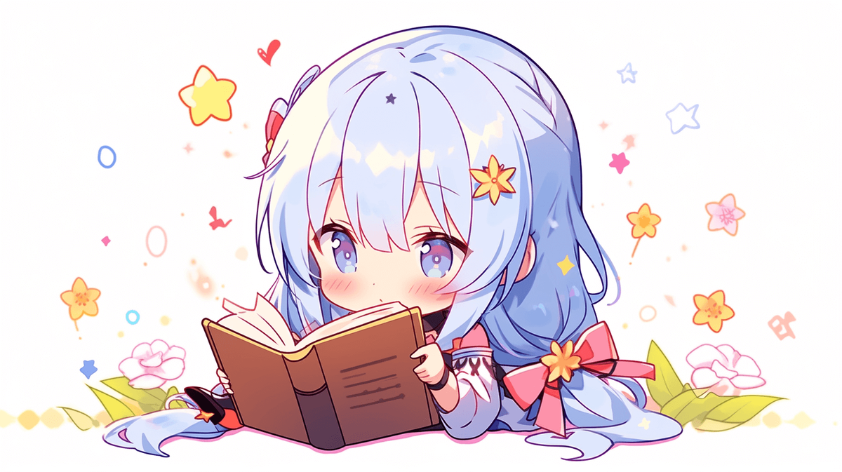 本を読んでいるちびキャラの女の子