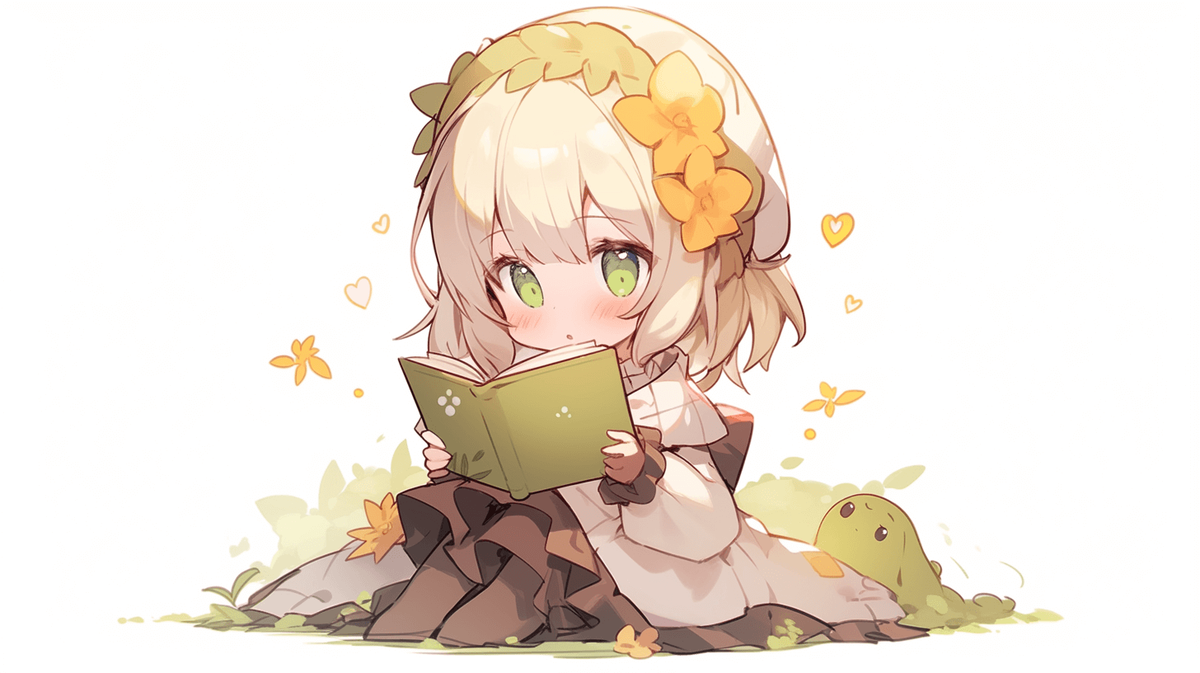 本を読んでいるちびキャラの女の子