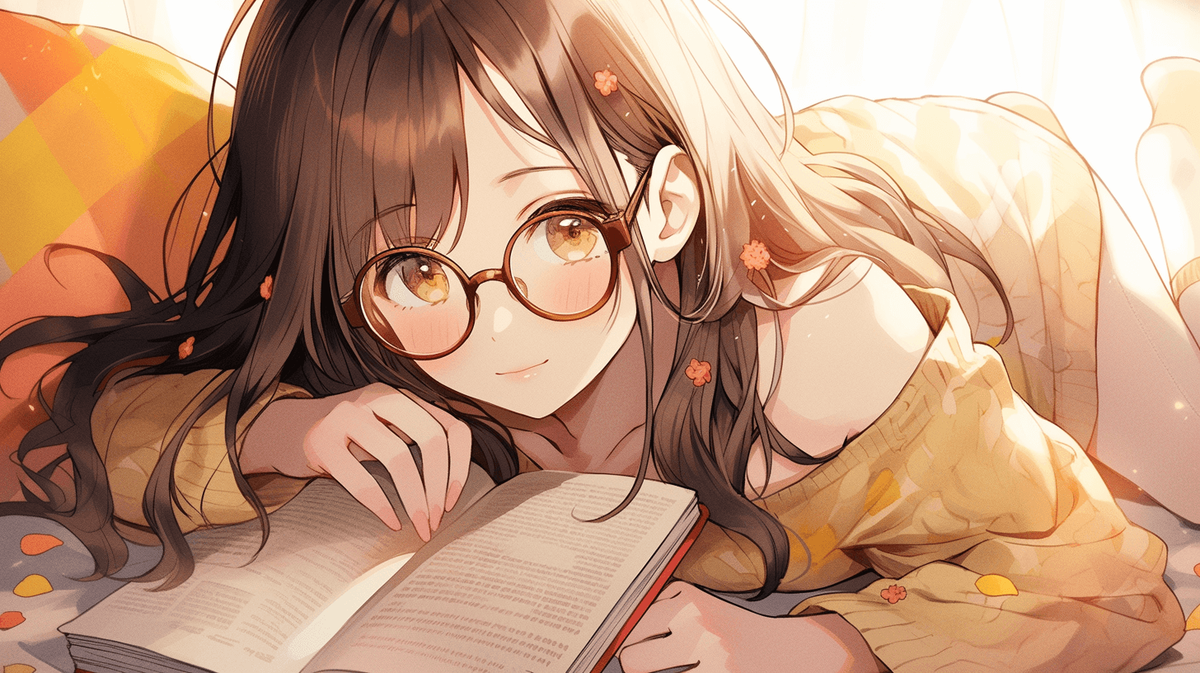 本を読んでいるメガネをかけた女の子