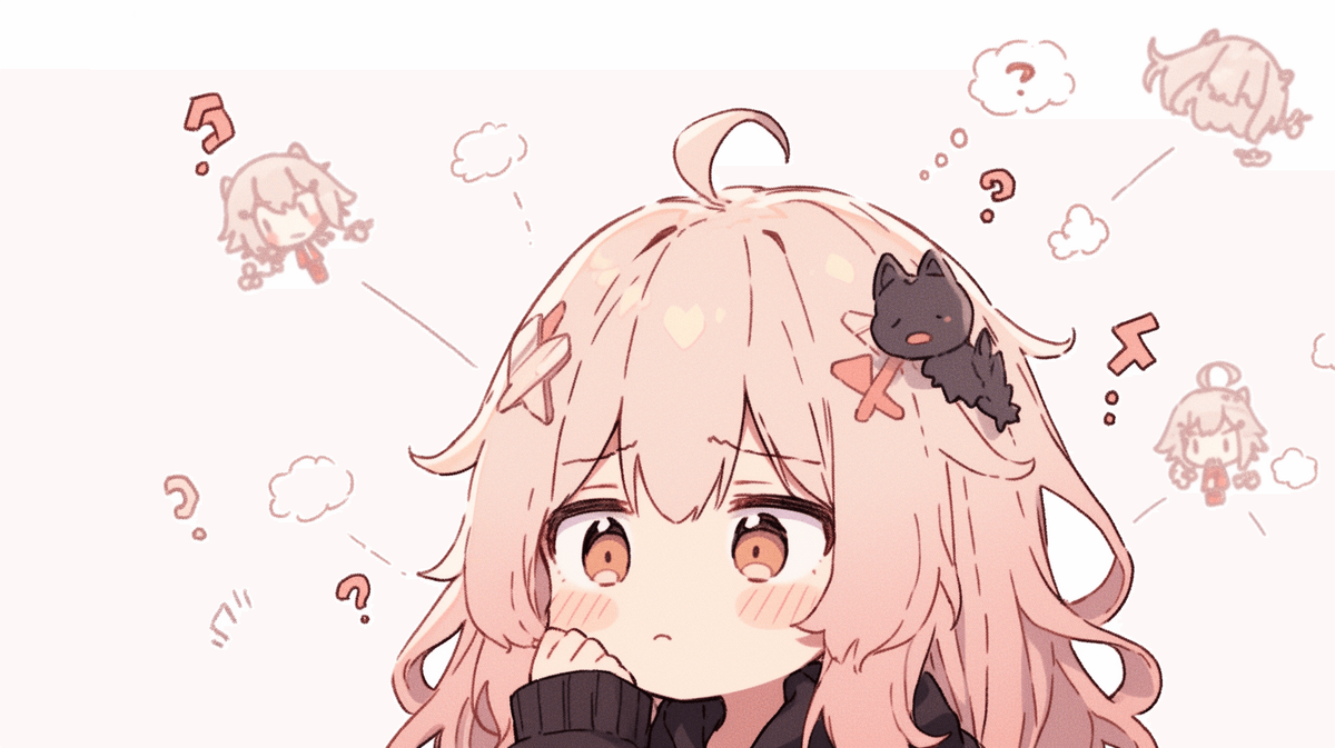 疑問に思っているちびキャラの女の子