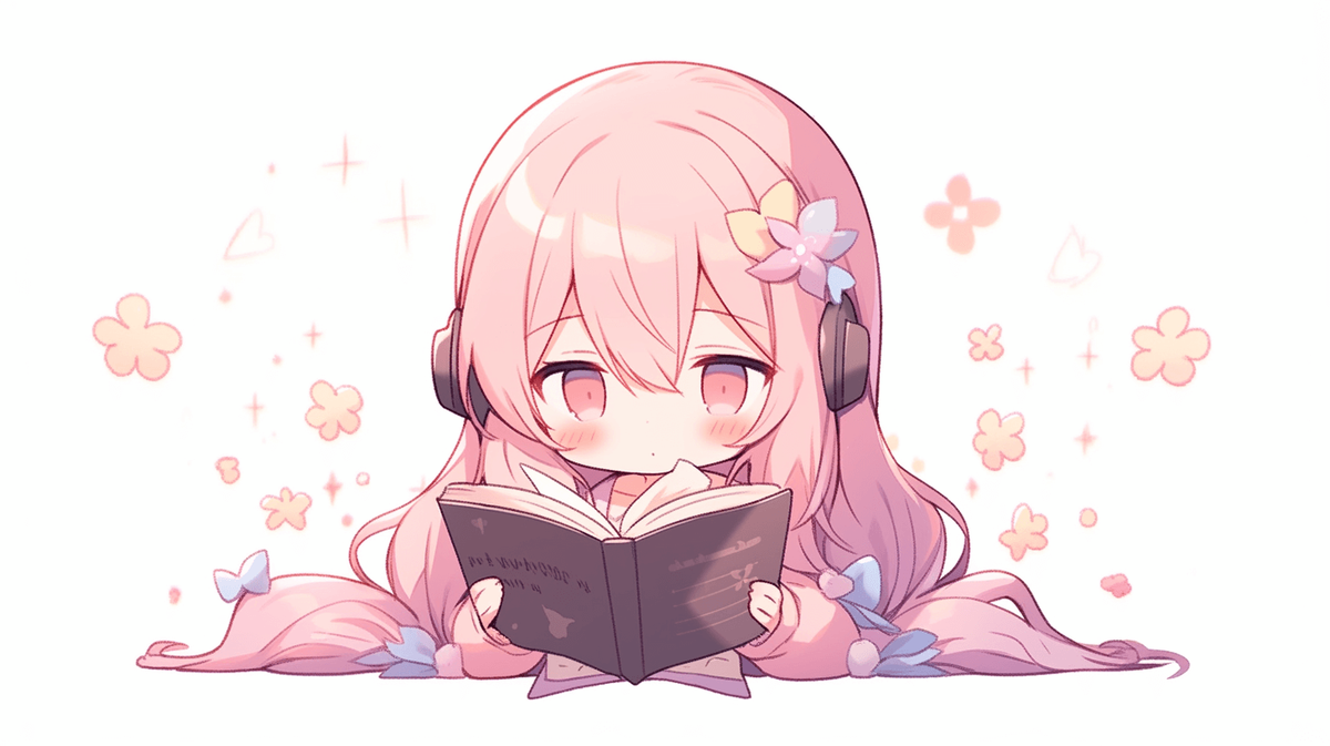 本を読んでいるちびキャラの女の子