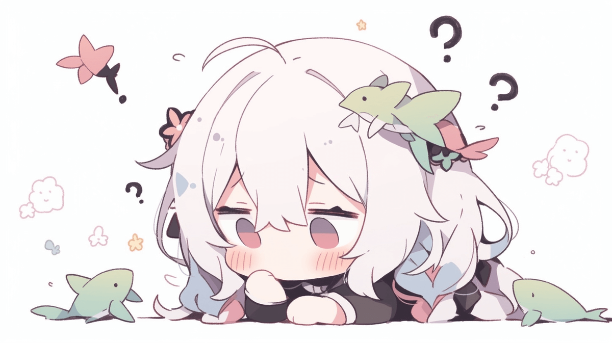 疑問に思っているちびキャラの女の子