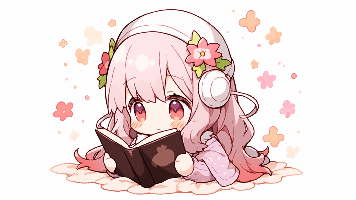 本を読んでいるちびキャラの女の子