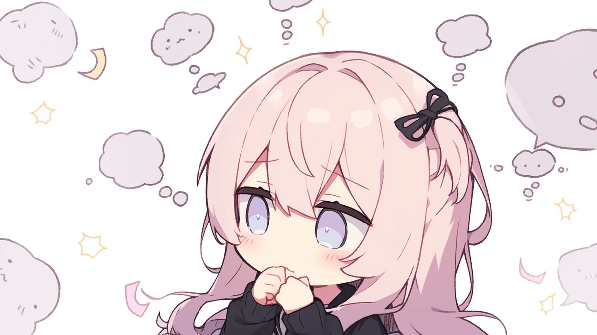 疑問に思っているちびキャラの女の子