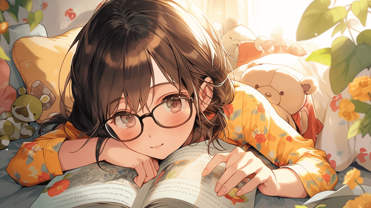 本を読んでいるメガネをかけた女の子